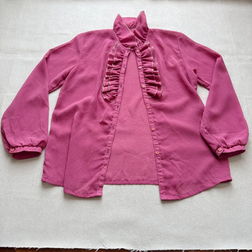 Pink Ruffle Sheer Vintage Blouse - Picture 12 of 16